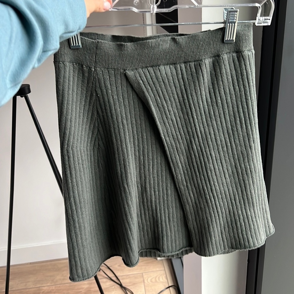 Free People sage sweater material high waisted skirt with slit